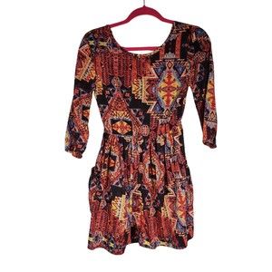 Band of Gypsies X-Small XS Multicolor 3/4 Sleeve Short Dress with POCKETS